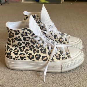 high top platform white and leopard converse size 7 women’s